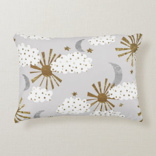 Coussins Décoratifs Nuages, soleil, lune, motif minimaliste.