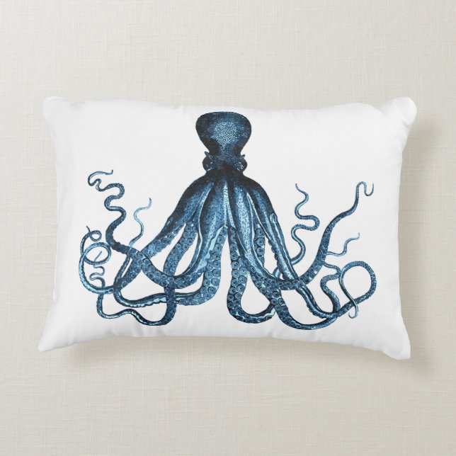 Coussins Décoratifs Octopus kraken nautique plage côtière bleu (Dos)