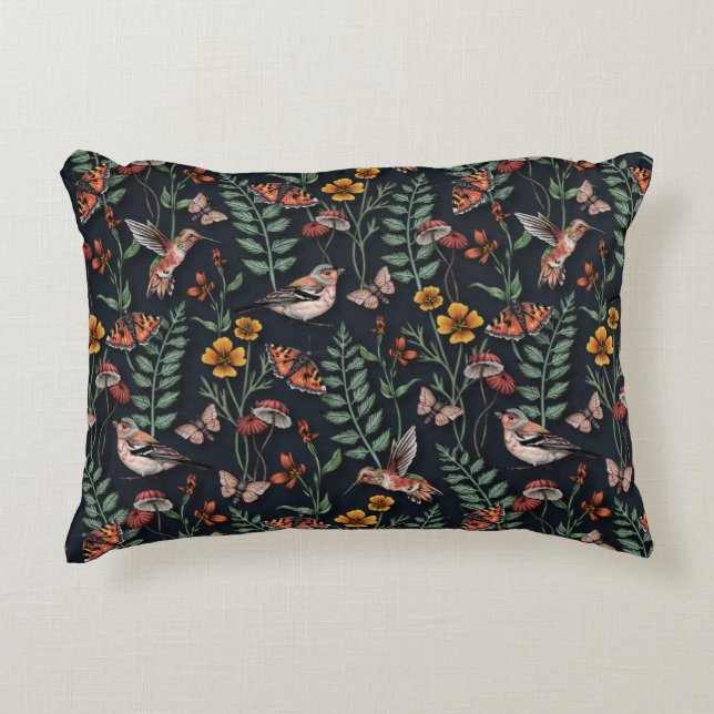Coussins Décoratifs Oiseaux du jardin foncé et papillons (Devant)
