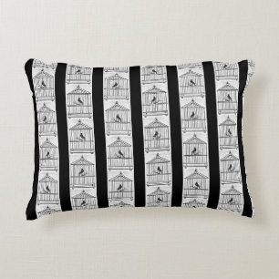 Coussins Décoratifs Oiseaux et oiseaux d'antiquité Vintages Noir et bl