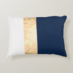 Coussins Décoratifs or élégant de faux, bleu marine, rayures blanche