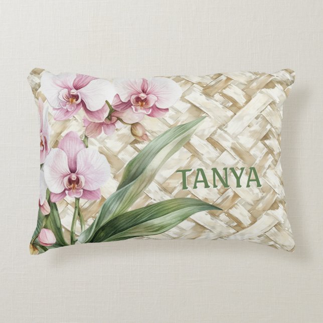Coussins Décoratifs Orchidées sur Motif tissé (Devant)