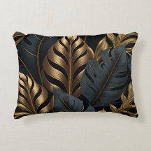 Oreiller noir foncé et Feuille doré