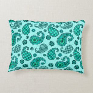 Coussins Décoratifs Paisley Motif, Aqua et Turquoise