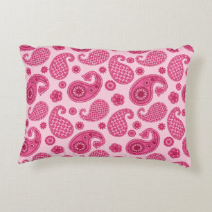 Coussins Décoratifs Paisley Motif, Pastel Coral Pink et Fuchsia