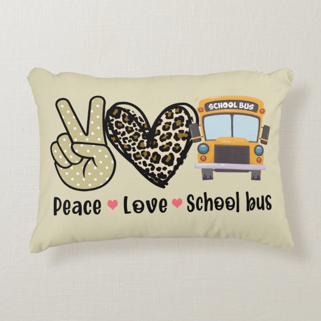 Coussins Décoratifs Paix, Amour, Bus scolaire (Devant)