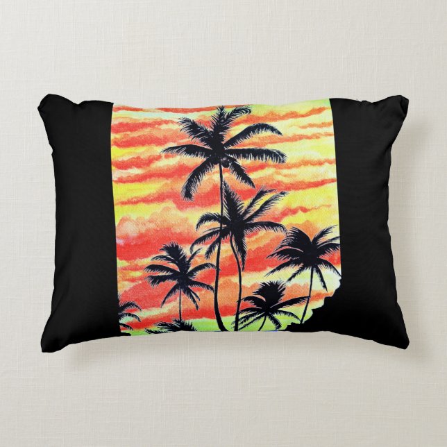Coussins Décoratifs Palmiers de Coco-Coques Couchés De Soleil Hawaïen (Devant)