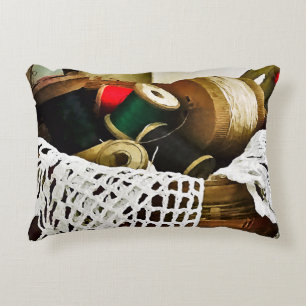 Coussins Décoratifs Panier à coudre avec fil et dentelle