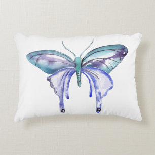 Coussins Décoratifs papillon bleu aqua violet aquarelle