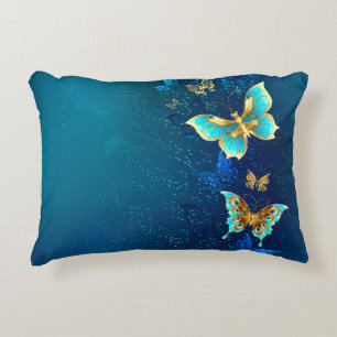 Coussins Décoratifs Papillons d'or sur un Arrière - plan bleu
