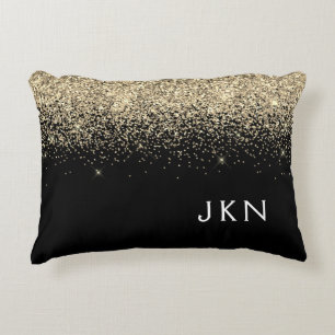 Coussins Décoratifs Parties scintillant Noir Or Monogramme Initiales F