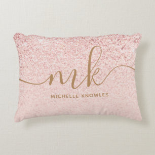 Coussins Décoratifs Parties scintillant or Rose tendance Initiales fan