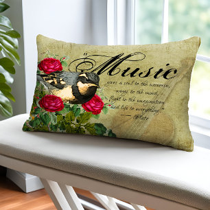 Coussins Décoratifs Partition vintage Citation Violon Rose rouge et oi