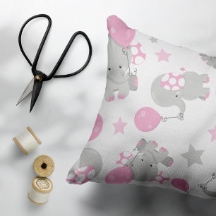 Coussins Décoratifs Pattern of Elephants, Cute Elephants - Pink Gray