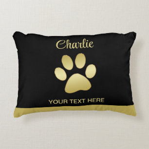 Coussins Décoratifs Paw chien brillant or sur arrière - plan noir