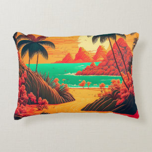 Coussins Décoratifs Paysage de plage tropicale en été coloré  