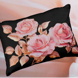 Coussins Décoratifs Peach Pink Gold Roses on Black