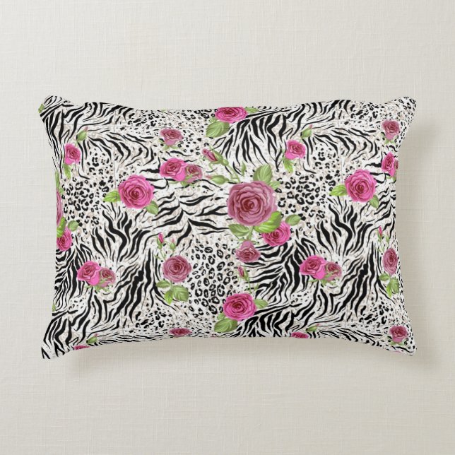Coussins Décoratifs Peau Animal Impression Et Rose (Devant)