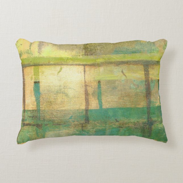 Coussins Décoratifs Peinture Abstraite dorée turquoise et verte (Devant)