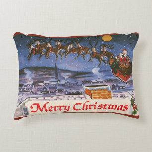Coussins Décoratifs Père Noël de Noël vintage volant son traîneau
