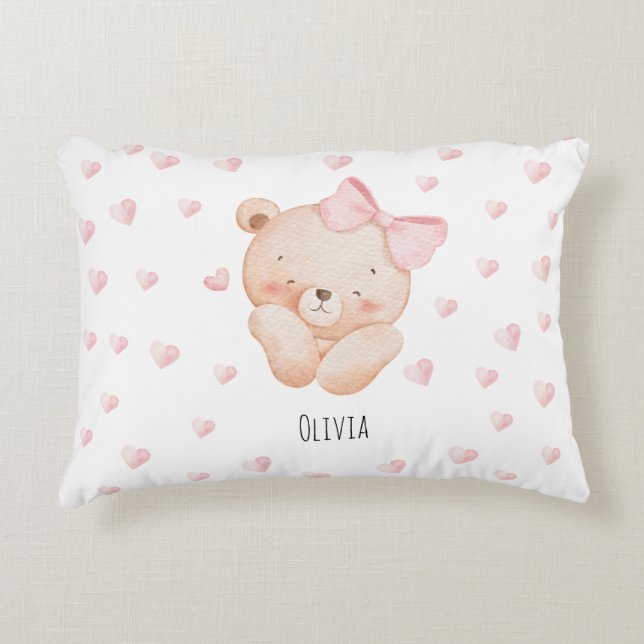 Coussins Décoratifs Personalized Cute Bear with pink Hearts  (Devant)