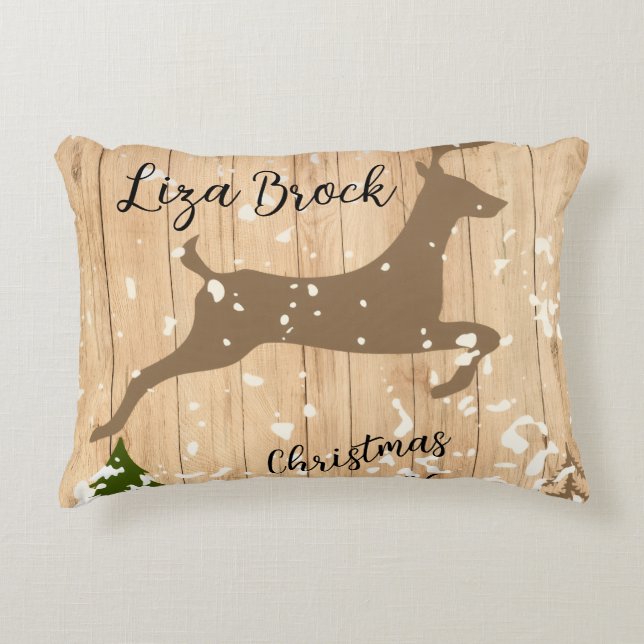 Coussins Décoratifs Personalized doe Christmas bauble wooden backgroun (Devant)