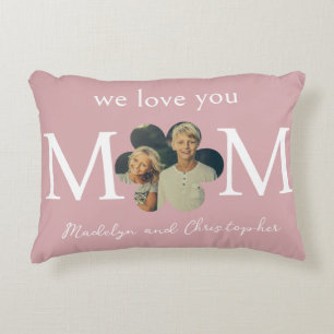 Coussins Décoratifs Photo personnalisée We Love You Mom on Soft Pink