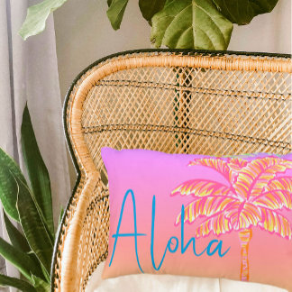 Coussins Décoratifs Pink Tropical Coucher de soleil Palm Tree Aloha Ex