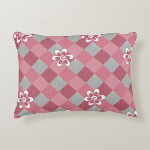 Coussins Décoratifs Plaid gris et rose avec fleurs camomilaires