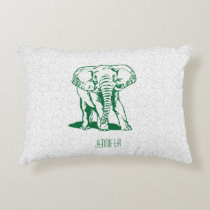 Coussins Décoratifs Plan de ligne d'éléphant vert Monogramme Chasseur