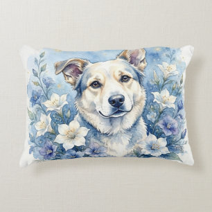 Coussins Décoratifs Portrait de chien floral botanique à l'aquarelle