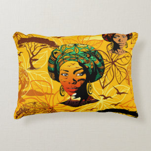 Coussins Décoratifs Portrait féminin africain avec coucher de soleil