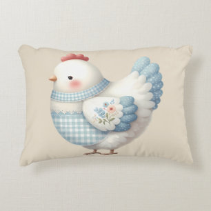 Coussins Décoratifs Poule de Cottage en Gingham Bleu