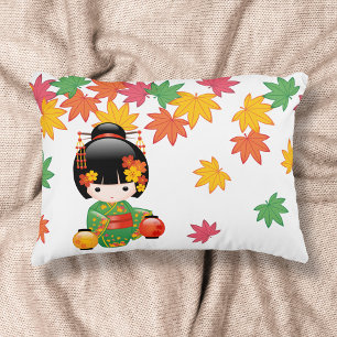 Coussins Décoratifs Poupée Kokeshi d'automne - Fille Geisha en Kimono 