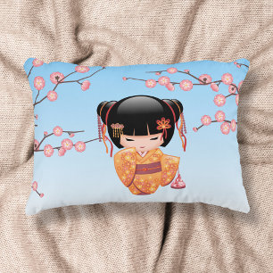 Coussins Décoratifs Poupée Kokeshi Ume - Fille Geisha Japonaise Bleue