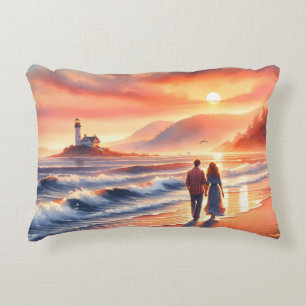 Coussins Décoratifs Promenade au phare du coucher de soleil côtier rom