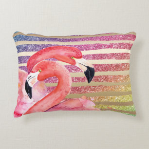 Coussins Décoratifs Rayures d'or de parties scintillantes de Flamants
