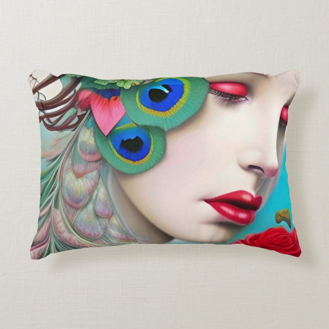 Coussins Décoratifs Red Lips et Rose Peacock Abstrait (Devant)