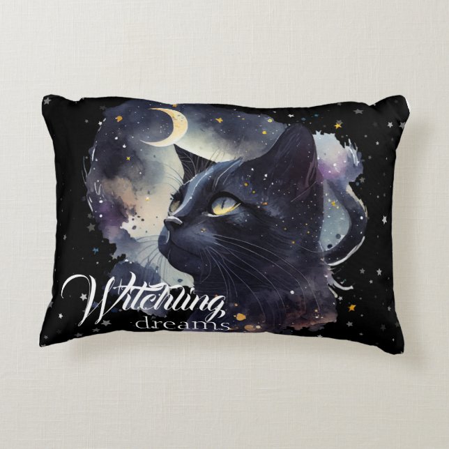 Coussins Décoratifs Rêves de cuisine Chat noir et étoiles (Dos)
