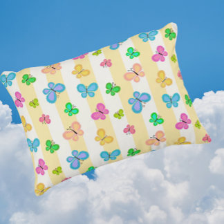 Coussins Décoratifs Rêves de papillon jaune et blanc rayé