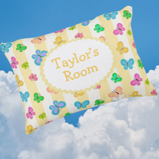 Coussins Décoratifs Rêves de Papillon Personnalisés Jaune Rayure Blanc