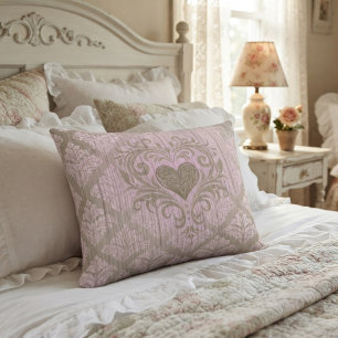 Coussins Décoratifs Rose Pâle Damassé Avec Cœur 
