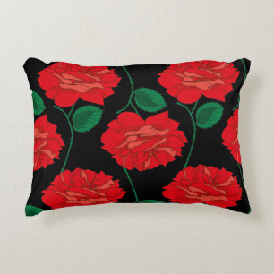 Coussins Décoratifs Rose rouge sur noir