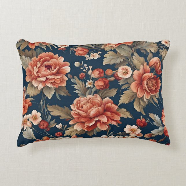 Coussins Décoratifs Roses, Feuilles et fleurs rétro (Devant)