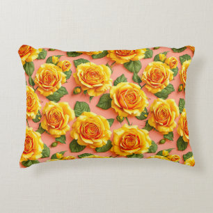 Coussins Décoratifs Roses jaunes sur fond rose