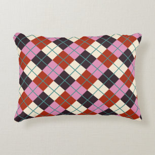 Coussins Décoratifs Rouge rose aubergine ivoire Turquoise Retro Plaid