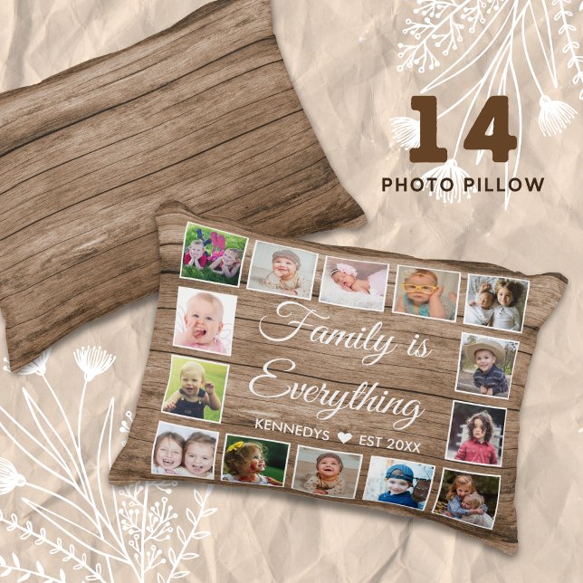 Coussins Décoratifs Rustic Wood 14 Photo Collage Famille Citation (14 photo collage accent pillow)