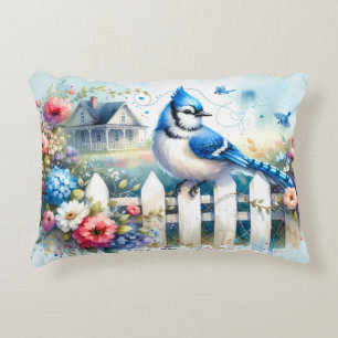 Coussins Décoratifs Scène de clôture de jardin de cottage au geai bleu