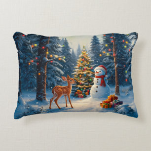 Coussins Décoratifs Scène de l'arbre de Noël Cerf Faon Bonhomme de nei