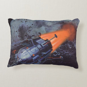 Coussins Décoratifs Science-fiction vintage, fusée lunaire décollant